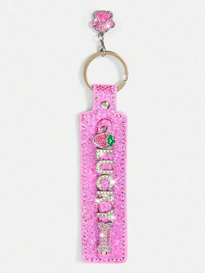 1 Letter Rhinestone Keychain, Y2K Style Strawberry Love Star Element Pink Sequined Keychain, Cat Claw Decorative Pendant Design, Original High-Quality Clothing Backpack Pendant.