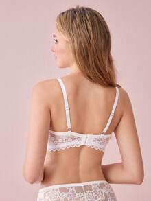 DelicateAllure Underwire, Molded Cup, High Support, Lift & Enhance, Delicate Lace, Mesh Inset, Innocent, Romantic, Elegant, Refined Ladies Bra - White - View 2