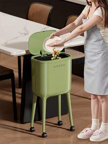 大容量厨房垃圾桶，纤薄奢华设计，按压式桶盖，无需弯曲，带轮，适用于厨房缝隙狭窄区域 - 彩色 - 查看 6