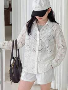 DAZY Camisa casual para niñas con diseño de lazo en la espalda, versátil y de moda para uso diario - Blanco - Ver 2