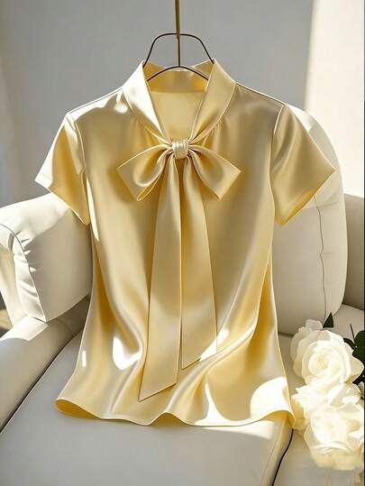 Franclia 新款春夏短袖蝴蝶结衬衫，适合年轻女士穿着