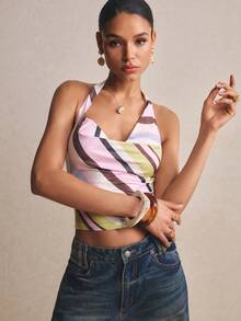 Poéselle 女士深V领条纹露脐吊带上衣 - 彩色 - 查看 7