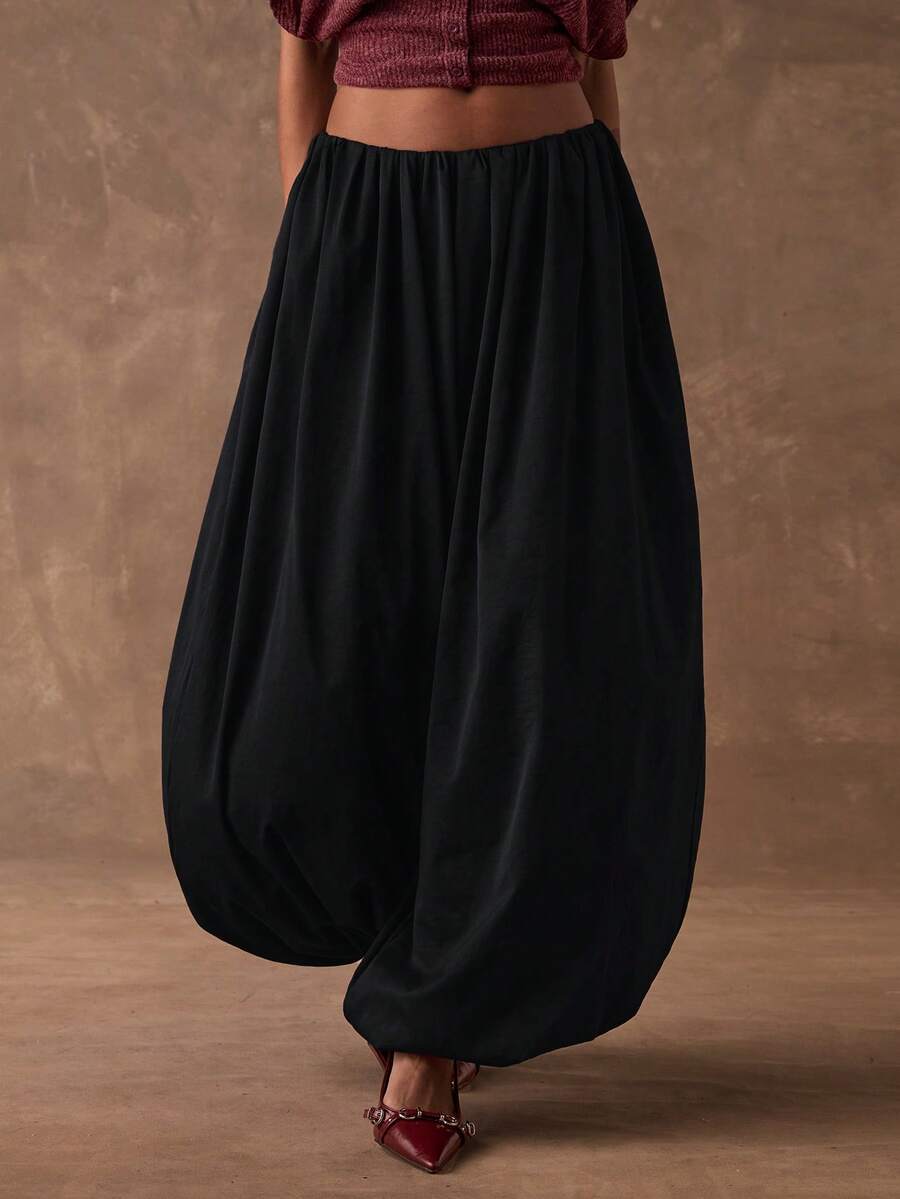 SHEIN BAE Quần Harem ống rộng, cạp chun, màu trơn dành cho nữ - màu đen - Xem 1