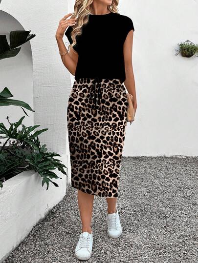 SHEIN LUNE 2pcs Women's Textured Midi Skirt Set, Summer