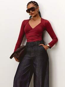 Daynim 高腰阔腿牛仔裤 - 深色水洗藍 - 查看 7