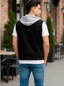 Chaleco Con Gorro Demin - Negro - Ver 4