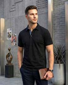 Playera Tipo Polo para Caballero Estilo Casual Primavera Verano - Negro - Ver 4
