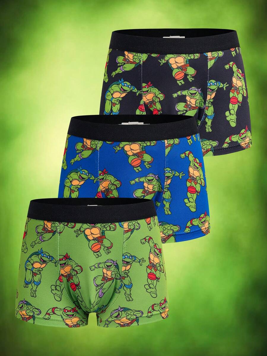 TEENAGE MUTANT NINJA TURTLES | SHEIN 忍者神龟图案男童平角内裤 - 綠色 - 查看 1
