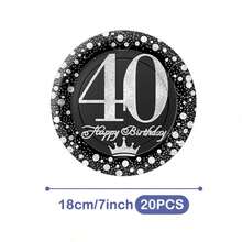 Bộ đồ dùng tiệc sinh nhật lần thứ 40 nền đen lấp lánh, gồm đĩa, khăn ăn và cốc, phục vụ 20 khách. Bộ đồ dùng tiệc dùng một lần này (bao gồm đĩa, khăn ăn và cốc) rất phù hợp cho các bữa tiệc sinh nhật, đám cưới và dã ngoại gia đình. - Xem 11
