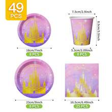 梦幻公主城堡一次性餐盘、餐巾纸和杯子套装，可供8位客人使用。这款一次性派对用品套装（包括餐盘、餐巾纸和杯子）非常适合生日派对、婚礼和家庭野餐。 - 查看 2