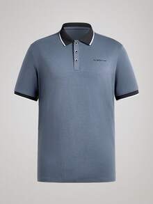Officeau 男士休闲撞色边蓝色 Polo 衫，夏季 - 深灰色 - 查看 1