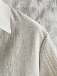 Manfinity Homme Conjunto casual de 2 piezas para hombre con camisa de manga corta de botones de unicolor y pantalones largos con cordón en la cintura - Gris Claro - Ver 3