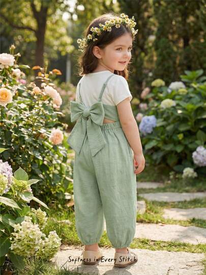 Cozy Pixies Mono de bebé niña de unicolor con cómoda cinta decorativa con lazo