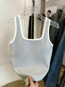 SHEIN Women's Casual Contrast Color Versatile Daily Wear Top - Light Grey - View 2