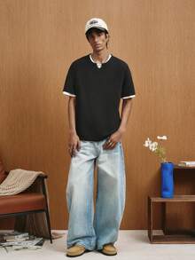 TOKVUE Men Solid Notched Neck Tee - Black - View 4