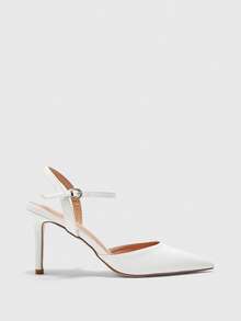 CUCCOO BIZCHIC Women's White Matte Pointed Toe Ankle Strap Stiletto Heels, Elegant Professional Commuting Shoes - White - View 2