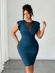 SHEIN Tall CURVE A Plus-Size Knitted Summer Fashionable And Elegant Dress - Teal Blue - View 7