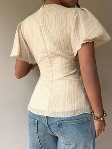 Siren Gaze Áo kiểu nữ tay bồng cổ tròn thắt eo, hàng mới về mùa xuân. - Màu be - Xem 2