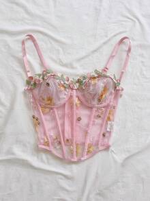Soleia WYWH Vacation Green Fishbone Embroidered Mesh Bralette,Pink Top - Pink - View 4
