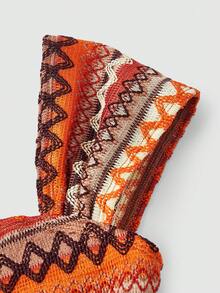 SHEIN MOD 橙棕色条纹开衩下摆女式T恤，度假风 - 彩色 - 查看 7