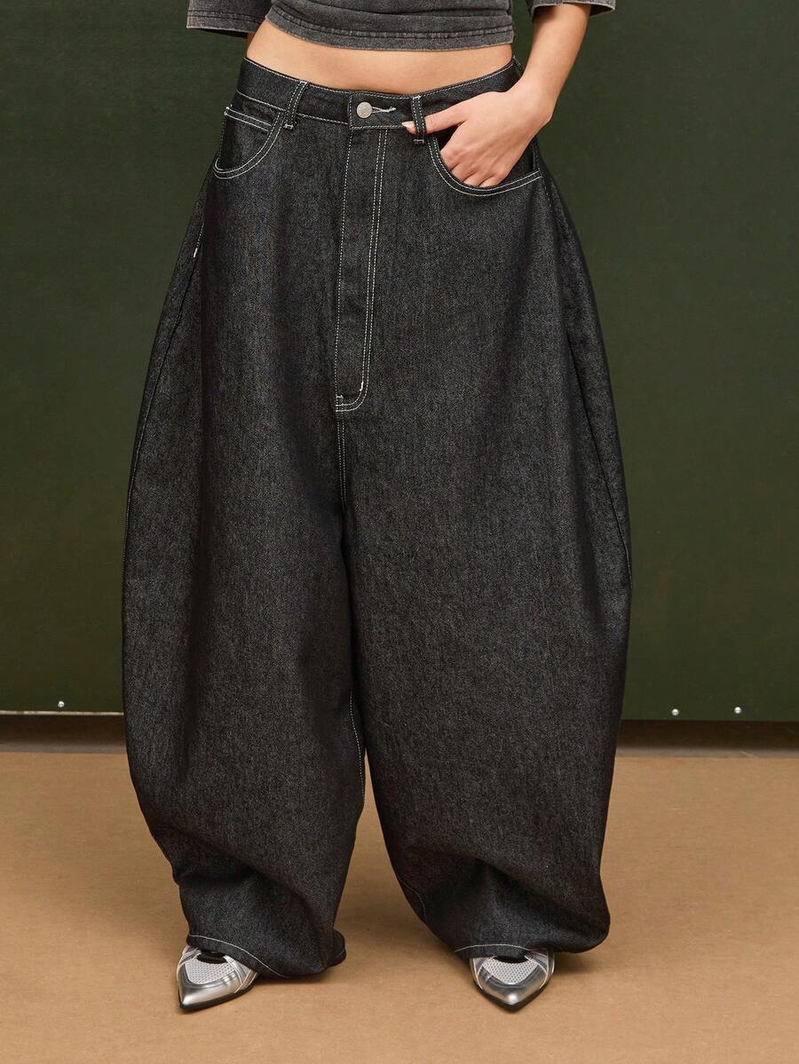 COUREZ EXTREME BALLOON JEANS IN RAW DENIM - Black - View 1