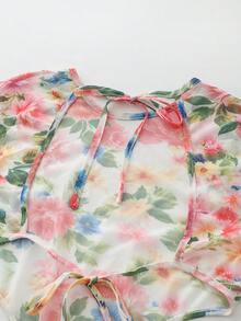 Roelina 女士印花圆领长袖抽绳设计时尚连衣裙 - 彩色 - 查看 8