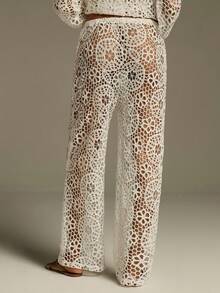 Athîral 女士休闲度假镂空阔腿裤 - 咖啡棕 - 查看 2