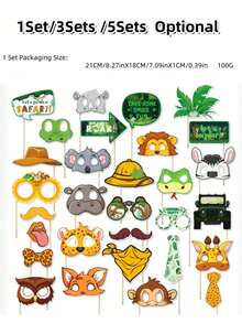 1/3/5 Sets Jungle Animal Handheld Photo Booth Props, Fun Creative Party Photo Props For Birthday Celebration, Festive Party Decor Supplies - multicolor - View 9