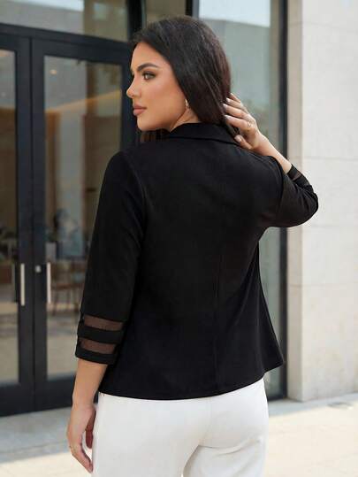 SHEIN Lady CURVE Plus Size Women Fashionable Elegant Casual Mesh Patchwork Blazer In Fall/Winter