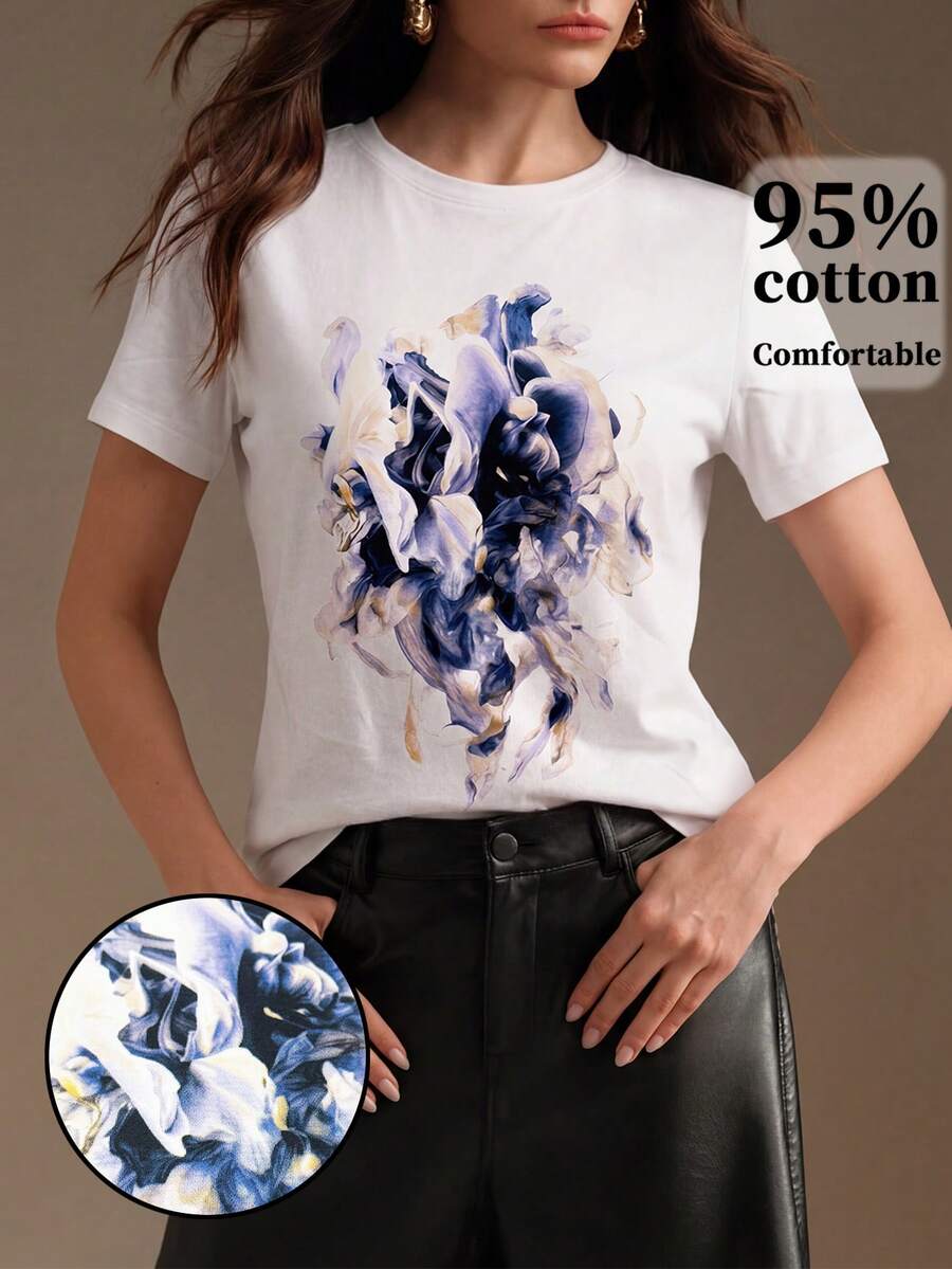 Anewsta Women's Elegant & Playful Printed T-Shirt, Suitable For Daily Commute - White - View 1