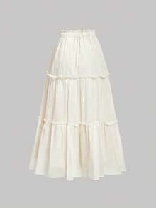 SHEIN MOD Petite Ruffle Skirt Boho Long Skirt Break Paperbag Waist Frill Trim Ruffle Hem Skirt - Apricot - View 6
