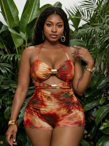 Slaydiva Áo tắm liền thân cỡ lớn, họa tiết nhuộm tie-dye với điểm nhấn kim loại, thiết kế gợi cảm và tối giản dành cho phụ nữ. - Nhiều màu - Xem 4