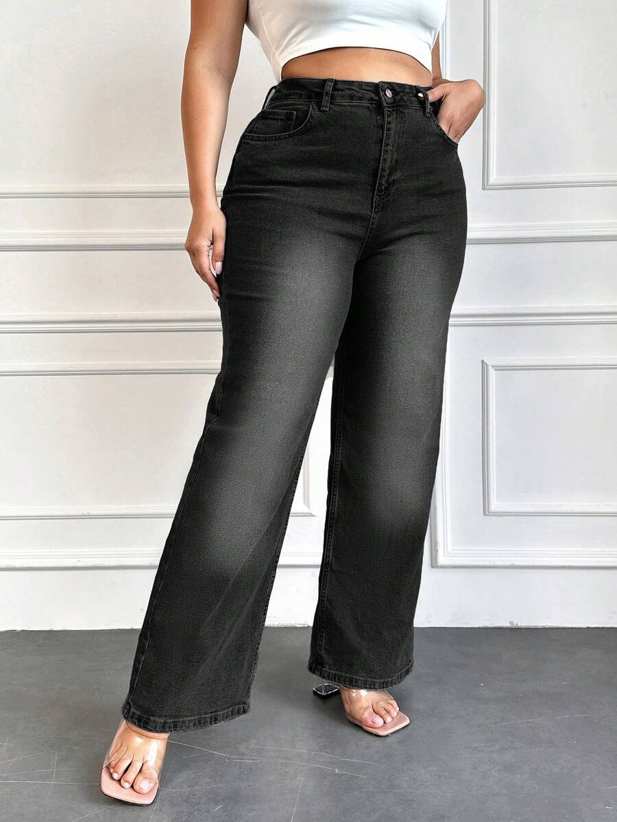 EURMUSE Plus Straight Leg Jeans - Dark Grey - View 1