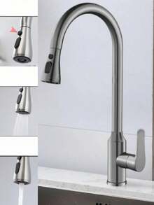 Kitchen Faucet With Pull-Out Spray Head, Kitchen Sink Mixer Faucet With 360° Rotation, Kitchen Mixer Faucet With 3 Spray Modes, Kitchen Mixer Faucet, Brushed Stainless Steel Kitchen Faucet. - Multicolor - View 3