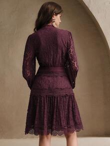 Anewsta Đầm ren trắng tay dài dáng xòe, thích hợp cho mùa xuân, lễ hội, ngày Valentine, thanh lịch, lễ Phục sinh, kỳ nghỉ. - Màu tím - Xem 6