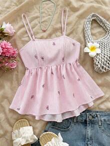 少女背心和吊带衫，适合度假、夏季、毕业季、返校季、复活节派对、午餐等场合，可爱休闲吊带衫，宽松露背印花背心，沙滩装 - 粉色 - 查看 3
