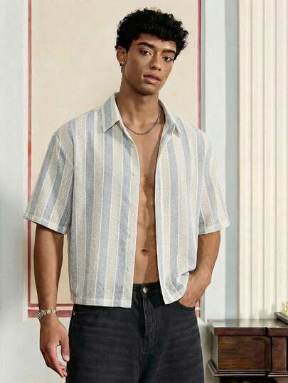 SWAVVY Camisa tejida de jacquard de dos colores para hombre