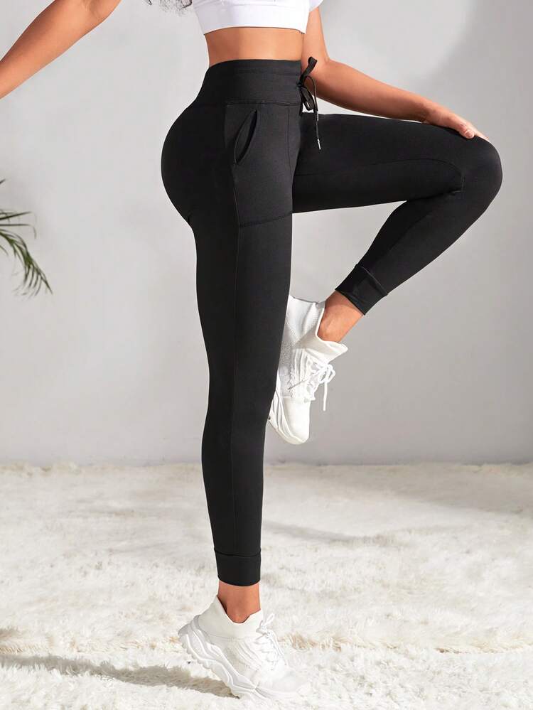 Women's Drawstring Waist Gym Hiking Legging Fitted Jogger With Pockets And Tapered Cuffs  For Running Cycling Yoga Pickleball Exercise Workout Daily Wear Joggers For Women