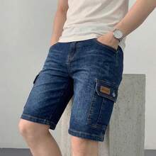 Bermudas de Mezclilla estilo Cargo - Azul Marino - Ver 3