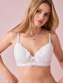 DelicateAllure Underwire, Molded Cup, High Support, Lift & Enhance, Delicate Lace, Mesh Inset, Innocent, Romantic, Elegant, Refined Ladies Bra - White - View 5