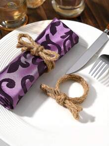 2/4/6/8/12-Piece Hemp Rope Bow Napkin Rings, Rustic Natural Linen Napkin Clips, Handmade Linen Farm-Style Napkin Rings, Suitable For Weddings, Parties, Birthdays, Dinner Tables, Christmas, Thanksgiving, Family And Outdoor Table Decorations, - Multicolor - View 6