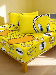 LOONEY TUNES X SHEIN 1Pc Yellow Cui Di Printed Mattress, Soft And Warm, Comfortable And Breathable, Multiple Sizes, Suitable For Single Bed/Double Bed/Queen Bed/King Bed, Machine Washable - Yellow - View 4