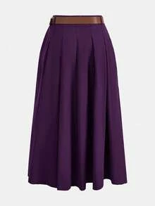 Maija Chân váy nữ màu tím xếp ly, thiết kế túi bên hông, chất liệu da PU, có thể tháo rời, kèm thắt lưng kim loại, kiểu dáng thanh lịch cho công sở. - Màu tím - Xem 10