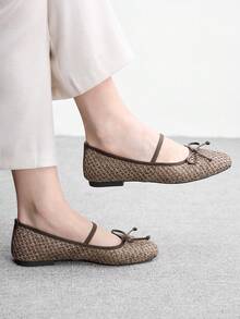 CUCCOO BIZCHIC Giày lười nữ đế bằng màu trơn, kiểu dáng thường ngày, có nơ trang trí, thích hợp cho dịp Giáng sinh. - Cà phê nâu 1 - Xem 4