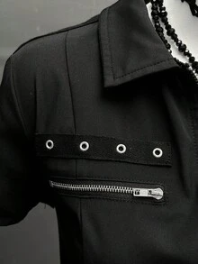 StreetHx Women's Street Subculture Punk Fitted Short Sleeve Shirt - Black - View 7