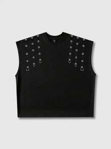 ROMWE MEN Grunge Punk Men's Summer Street Metal Grommet Loose Tank Top - Black - View 4