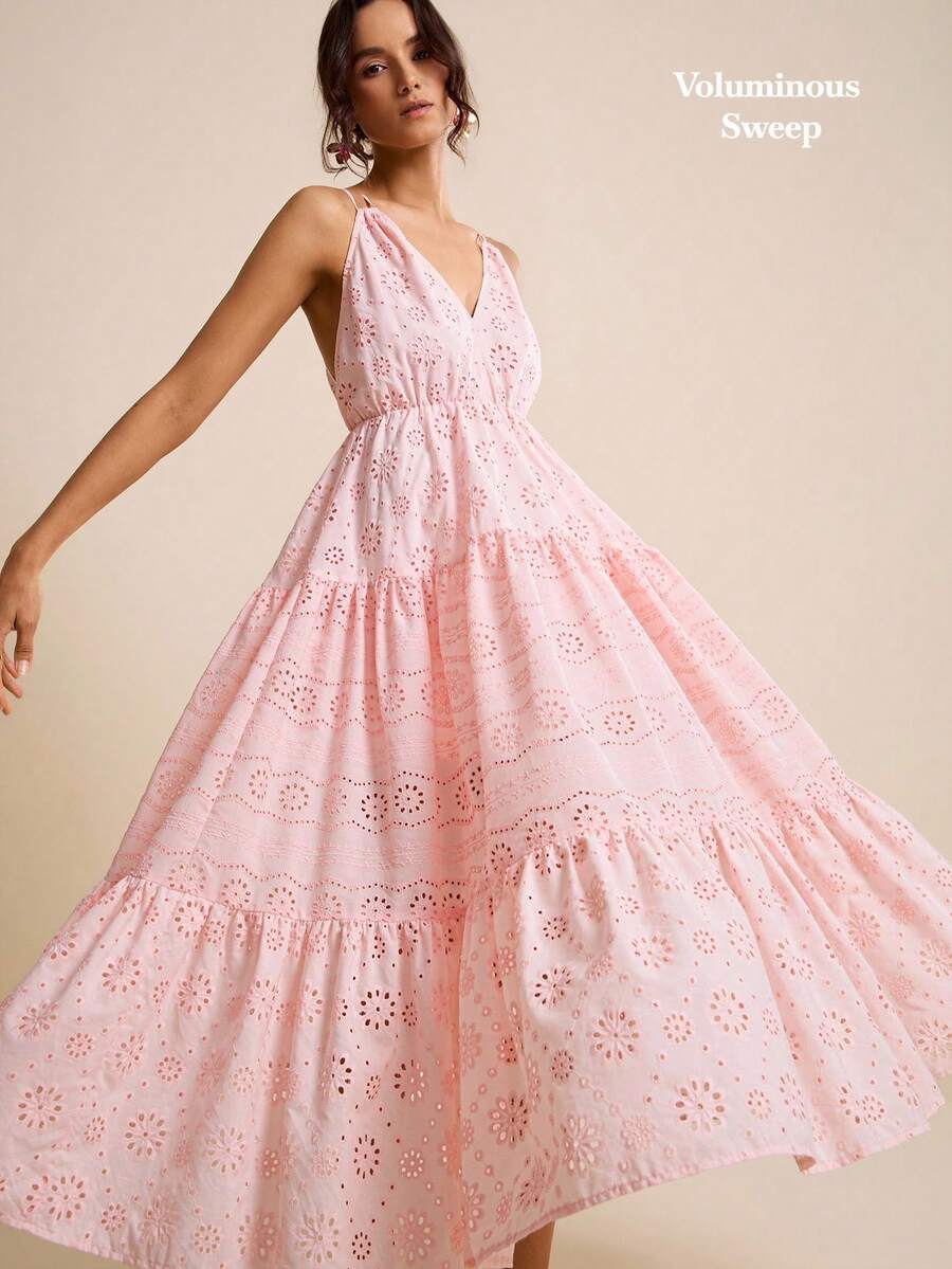 LOTSLUV Women's Hot Pink Summer Dress,Boho V-Neck Spaghetti Strap Drawstring Back Ruched Holiday Resort Wear,Tea Party Picnic Birthday Baby Shower Dresses - Dusty Pink - View 1