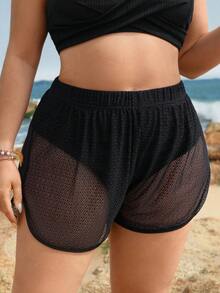 Swim Lushoire Quần bơi nữ thời trang nghỉ dưỡng thanh lịch, chất liệu vải lưới kẻ caro đen và hình bầu dục, kiểu dáng mới, dành cho mùa xuân/hè. - màu đen - Xem 6