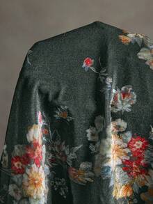 SoleilVie 女士V领黑色丝绒碎花衬衫 - 墨綠色 - 查看 7