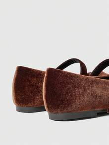 Sleekvia Women's Soft Velvet, French-Style, Retro, Single-Button Lace-Up, Low-Cut, Rounded Toe, Soft-Soled Ballet Flats For Work, Dates, Gatherings, Festivals, Parties, Weddings, And Vacations. - Coffee Brown - View 5